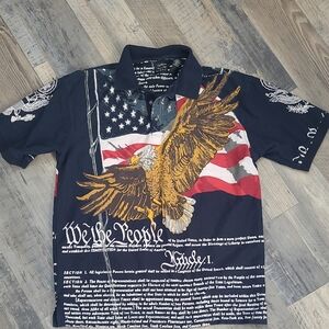 Large Navy We The People Constitution Patriotic USA Ealge Flag Golf Polo Shirt
